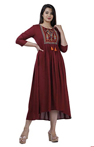 Image of Women's Rayon Embroidery Work Flared Kurta