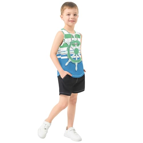 JUNZAN Anchors Blue Green Children Athletic Tank Tops Sleeveless Toddler Vest Basketball Tshirt for Workout Gym Swimming 3T4