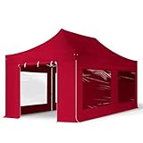 toolport 3x6m gazebo pieghevole pes 800 con laterali (finestre panoramiche), professional 40mm alluminio, rosso