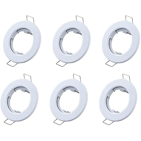 Hsthe Sea Set of 6 Recessed Light Frames, Ceiling Mounting Frame, Recessed Spotlight Set, Mounting Frames in Aluminium (LED/Halogen/GU10/MR16/PAR16/50 mm) White Cover