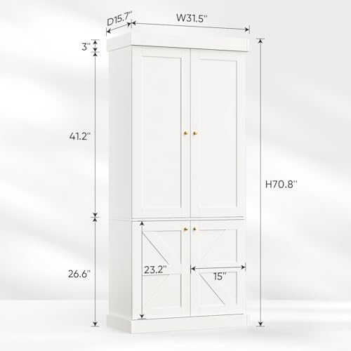 Image of ivaniti 70.8 inch Bookshelf with Glass Doors, Farmhouse Modular Bookcase with 6-Tier Adjustable Shelves, Large Storage Cabinet for Living Room & Home Office, Set of 3, White