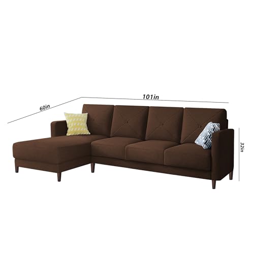 Image of Baloney LHS 6 Seater L Shape Sofa Set for Living Room (Brown Fabric) Premium Fabric Sofa
