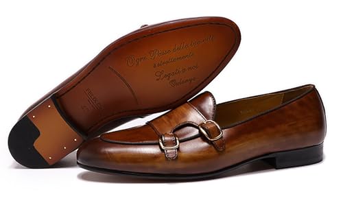 Santimon Men's Loafers Slip On Dress Casual Prom Suit Shoes Genuine Leather Monk Strap Penny Loafers Mens Fashion Wedding Tuexdo Business Formal Loafer Comfortable Walking Shoes4