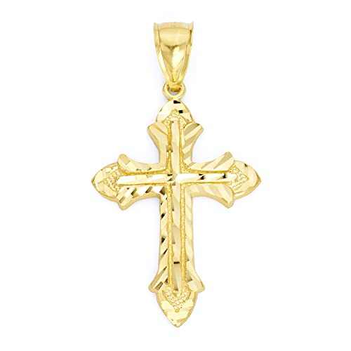 10k Real Solid Gold Cross Pendant for Necklace, Men's Religious Byzantine Crucifix Jewelry, Christian Gifts for Him