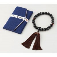 岸田産業 念珠 念珠袋 セット 男性用 ブラック 日本製 数珠 黒檀瑪瑙 京念珠 401-804