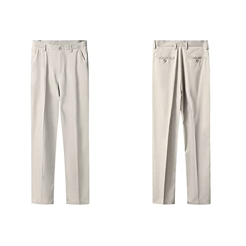 Maiyifu-Gj Men's Slim Fit Stretch Pant Classic Solid Color Casual Suit Pant Lightweight Business Comfort Trousers (Light Yellow,34) #TOP1