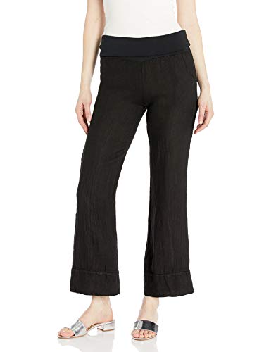 M Made in Italy Women's Linen Pant, Black, Extra Large