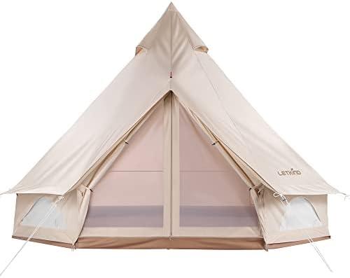LETKIND Canvas Tent with Stove Jack, 4 Season Waterproof Camping Tent 4/6 Person Luxury Outdoor Glamping Yurt for Camping, Cotton Bell Tent for Winter Camping for Hunting Party