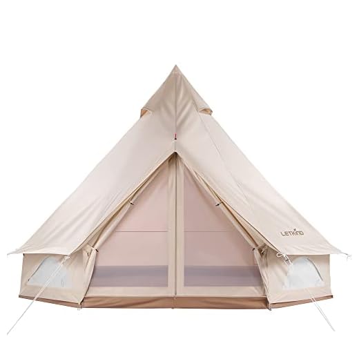 LETKIND Canvas Tent with Stove Jack, 4 Season Waterproof Camping Tent 4/6 Person Luxury Outdoor Glamping Yurt for Camping, Cotton Bell Tent for Winter Camping for Hunting Party