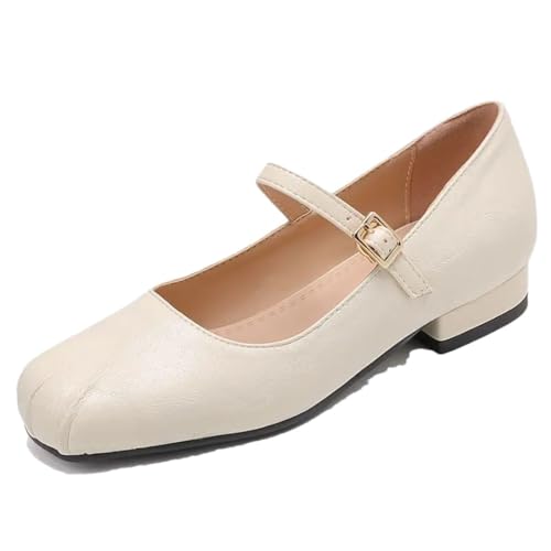 DBFBDTU Female Vintage Flats Square Toe Buckle Strap Plus Size Soft Daily Leisure Shoes