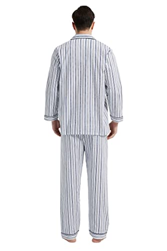 Image of GLOBAL Mens Pajamas Set, 100% Cotton Woven Drawstring Sleepwear Set with Top and Pants /Bottoms