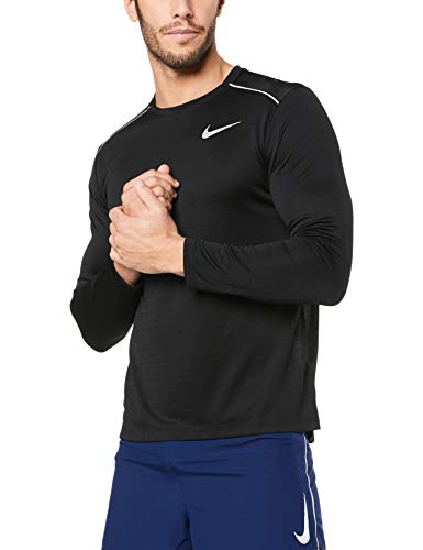Nike Men's Dri Fit Miler Long Sleeve Running Top Black/Reflective Silver Size Large