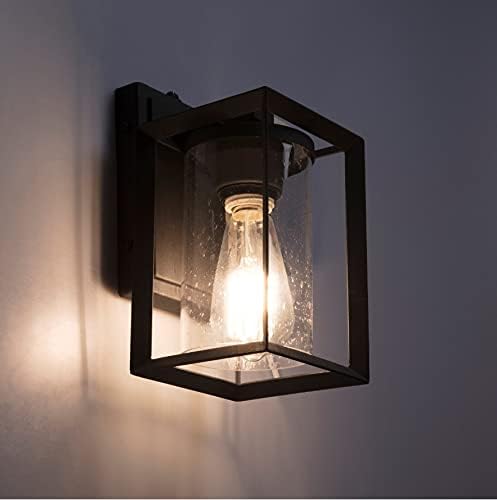 Miniatura 1 de Landia Home Farol de pared para exteriores  Lámpara de pared para porche con cristal semillado y sensor automático de fotocélula del atardecer al
