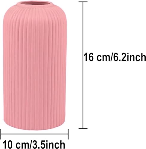 Image of SPHINX Ribbed Pipe Ceramic Vase for Flowers, Pampas Grass, or Live Plants | Decorative Home & Office Centerpiece Gift - No Flowers (Pink, 6 Inch)
