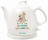 Bestron Wasserkocher im Retro Design, 0,8 Liter, Ca. 1800 Watt, Keramik, Aufdruck: No Drama Llama