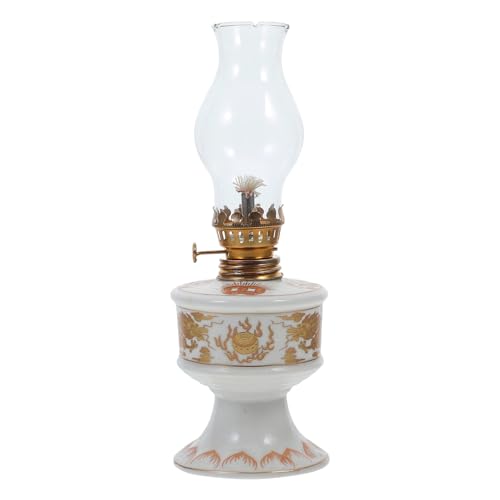 Sewroro Lámpara de Aceite Antigua de Queroseno para Uso en Interiores Diseño Doble Dragón Farol Vintage Decorativo Tradicional Lámpara Portátil Pequeña para Iluminación Continua 1