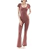PUMIEY Flare Jumpsuits for Women Scoop Neck Short Sleeve Bodycon Casual Unitard Chill Collection