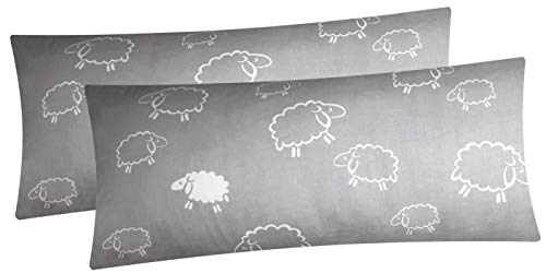 Heubergshop Baumwoll Renforcé Kissenbezug - 2er Set in 40x80cm - Schafe Lämmer - Kopfkissen-Bezug, Kissenhülle, Dekokissenbezug aus 100% Baumwolle (Schafe Grau/Weiß 99/7) Cover