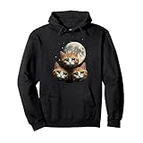 満月と三匹の茶トラ猫 夜空 星 星明り 幻想 可愛い 猫 猫好き 天体観測 月夜 宇宙 パーカー