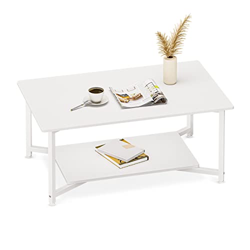 JOISCOPE Mesa de café, Mesa de salón, Mesa de café de Capa Superior e Inferior, Mesa Auxiliar Moderna para salón, Apto para Sala de Estar, Dormitorio, Oficina (Blanco) Cover