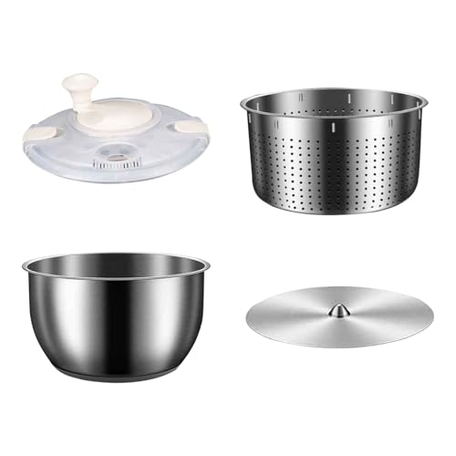 Centrifugador de ensalada grande | Secador de lechuga de acero inoxidable – 6 L de ensalada giratorio con drenaje para restaurante, cocina, hogar, preparación de comidas, accesorios de lavado