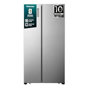 Hisense RS677N4BIE Side-by-Side Kühl-Gefrierkombination/ NoFrostPlus/ Multiflow 360°/ SuperCool/ BigBox/ 179,3 cm/ Kühlteil 334 l/ Gefrierteil 185 l/ 42 dB/ 309 kWh/ Jahr/ Inox-Look