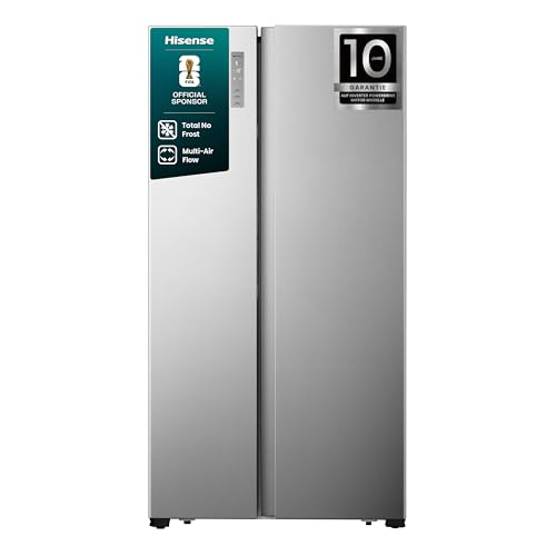 Hisense RS677N4BIE Side-by-Side Kühl-Gefrierkombination/ NoFrostPlus/ Multiflow 360°/ SuperCool/ BigBox/ 179,3 cm/ Kühlteil 334 l/ Gefrierteil 185 l/ 42 dB/ 309 kWh/ Jahr/ Inox-Look
