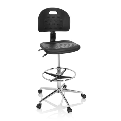 hjh OFFICE 830097 Silla de Trabajo Top Work 23 I Asiento de PU-Espuma Duro Antideslizante, con Ruedas y Tapones, Negro