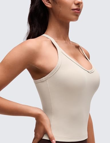Image of CRZ YOGA Double Lined V Neck Cami Crop Tank Top | Yoga, Butterluxe Soft, Tight Fit, Racerback, Camisole Shirts for Women