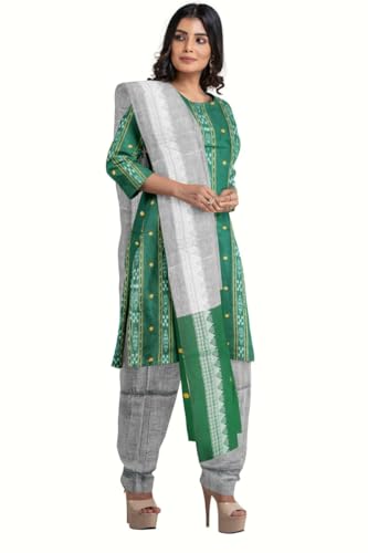 Image of Odisha Sambalpuri Handloom Cotton Dupatta with weaving and Ikat woven border from the Weavers of Odisha Temple Border & Stole For Girls & Women (Multicolor 20, 2.5 Meter)