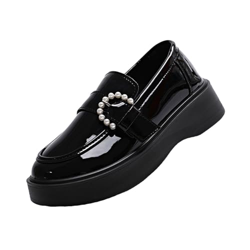Mary Jane Shoes for Women Chunky Flats - Women Black Platform Mary Janes - Ladies Casual Pearl Shoes Comfortable Dressy2