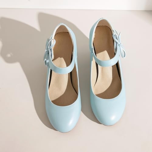 Women's Bow Mary Jane Dress Pumps Shoes Chunky Block High Heels Round Toe Elegant Wedding Party Shoes4