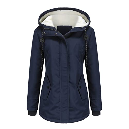 YYNUDA Femme Parka à Capuche Manteau Hiver Chaud à Capuche Veste Long Bleu L Cover