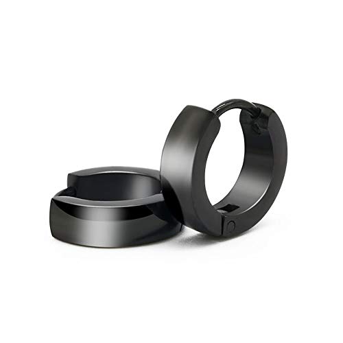 Jeulia Simple Men's Stainless Steel Hoop Earrings Fashion Black Unique Punk Huggie Earrings Gift for Boys Girls