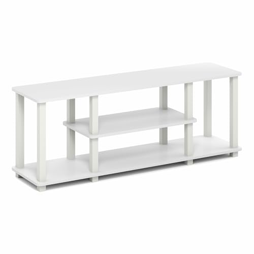 Image of Furinno Turn-S-Tube 3-Tier Toolless Assembly TV Stand, White | for TV up to 50 Inch, No Tool Rectangular Entertainment Center, TV Console, for Living Room, Bedroom