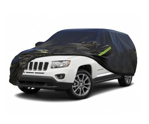 Image of KouKou Waterproof SUV Car Cover Suitable for Jeep Compass from 2006 to 2025, 7 Layers Windproof All Weather Waterproof Outdoor Cover Sun Rain UV Dust Snow Protection. Black