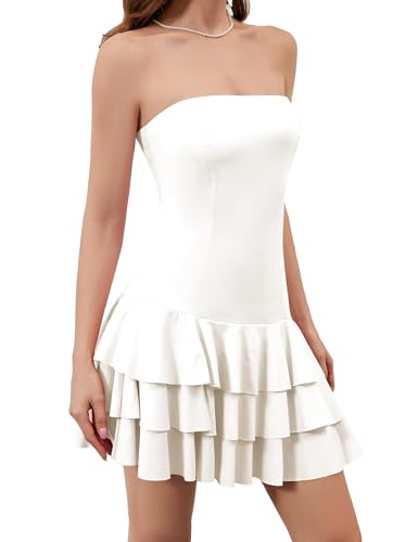 Image of Meladyan Women's 2025 Summer Strapless Tube Dress Sexy Off Shoulder Ruffle Tiered Flowy Mini Dresses