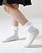 Funjoon 4T-10Y Girls White Ruffle Socks Lace Frilly Dress Cotton School Uniform Crew Socks for Toddler Little Girls 6 Pack, White 1-3T