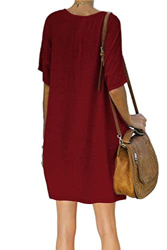 Ladybranch Women's Summer Casual T Shirt Dresses Short Sleeve Swing Dress Pockets(Xx-Large，01Wine) #TOP2