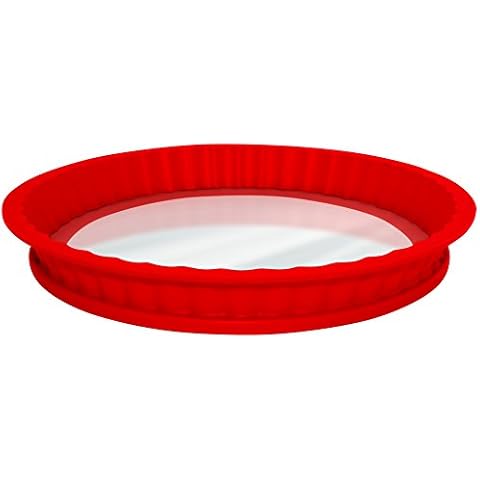 DoughEz 10-Inch Round Non-Stick Silicone Glass Bottom Pie Pan, Oven Safe Up to 450° F, Dishwasher Safe, BPA Free Cover
