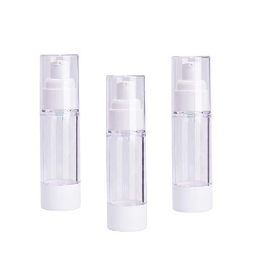 Noverlife 3 Pack 30ml/1oz Airless Vacuum Pump Toiletry Travel Bottles, Airtight Makeup Cosmetics Refillable Plastic Dispenser Containers, Leak Proof, TSA Approved, Ideal for Cream Gel Moisturizers