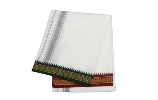 100% Pure Cotton Thalapathy Border White Dhoti For Men, 2 Meter – Single Colour, Fine Quality Traditional attire