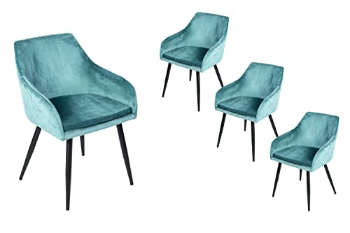 SAM 4er Set Esszimmerstuhl Levi, Bezug aus Samt in Türkis, Schwarze...