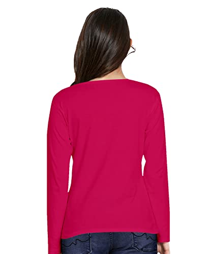 Image of Pooplu Women's Regular Fit Plain V Neck Full Sleeves Multicoloured 100% Cotton Pootlu T Shirt. Stylish, Casual Tshirts