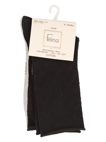 Felina Texture Mesh Roll Up Top Crew Socks 6-Pack4