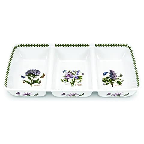 Portmeirion Botanic Garden 3-Fach Servierplatte | 43,2 x 24,9 cm Servierplatte mit verschiedenen Motiven | aus Porzellan | mikrowellen- und spülmaschinenfest Cover