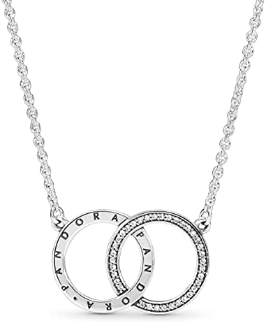 Pandora Signature Women's Sterling Silver Entwined Circles Logo & Sparkle Collier Pendant Necklace, 45cm