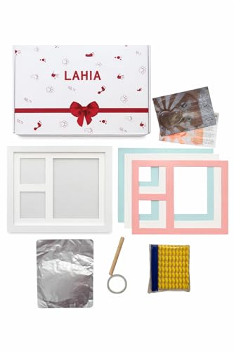 Lahia Marco de arcilla para huellas bebe recien nacido con espacio para fotos, kit completo para crear huella bebe, recuerdo personalizado y elegante, regalo ideal para baby shower y nuevos padres