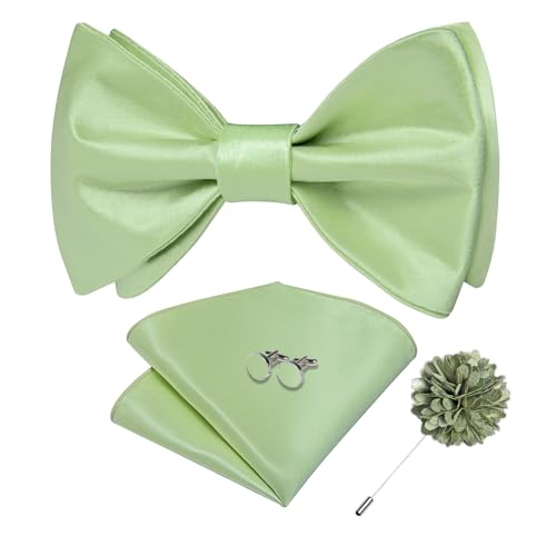 Image of DiBanGu Satin Bow tie Self-Tied Bowtie Set for Men Wedding Prom | Solid Color,Skin-Friendly,Versatile Accessory,Lapel Pin,Pocket Square,Cufflinks,School Dance,Banquet,Dinner,Celebration