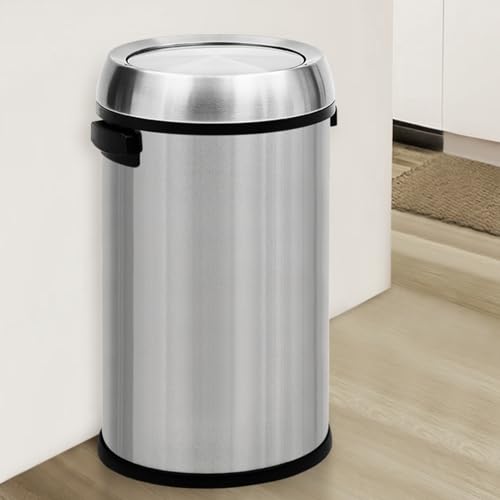 65 L Swing Open Trash Can, Commercial Grade Heavy Duty Brushed Stainless Steel Waste Bins, 17 gal Flip Top Lid Garbage Can, Outdoor | Home | Kitchen S